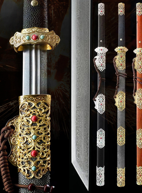 唐剑横刀龙泉市手工刀剑宝剑长剑一体锻打花纹钢锰钢冷兵器未开刃