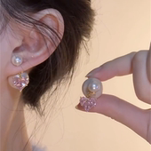 气质百搭耳饰 潮耳钉时尚 YFEIFEIE法式 粉色爱心珍珠耳环女2026新款