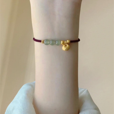 秋冬新款编织红绳黄金色胖福手链