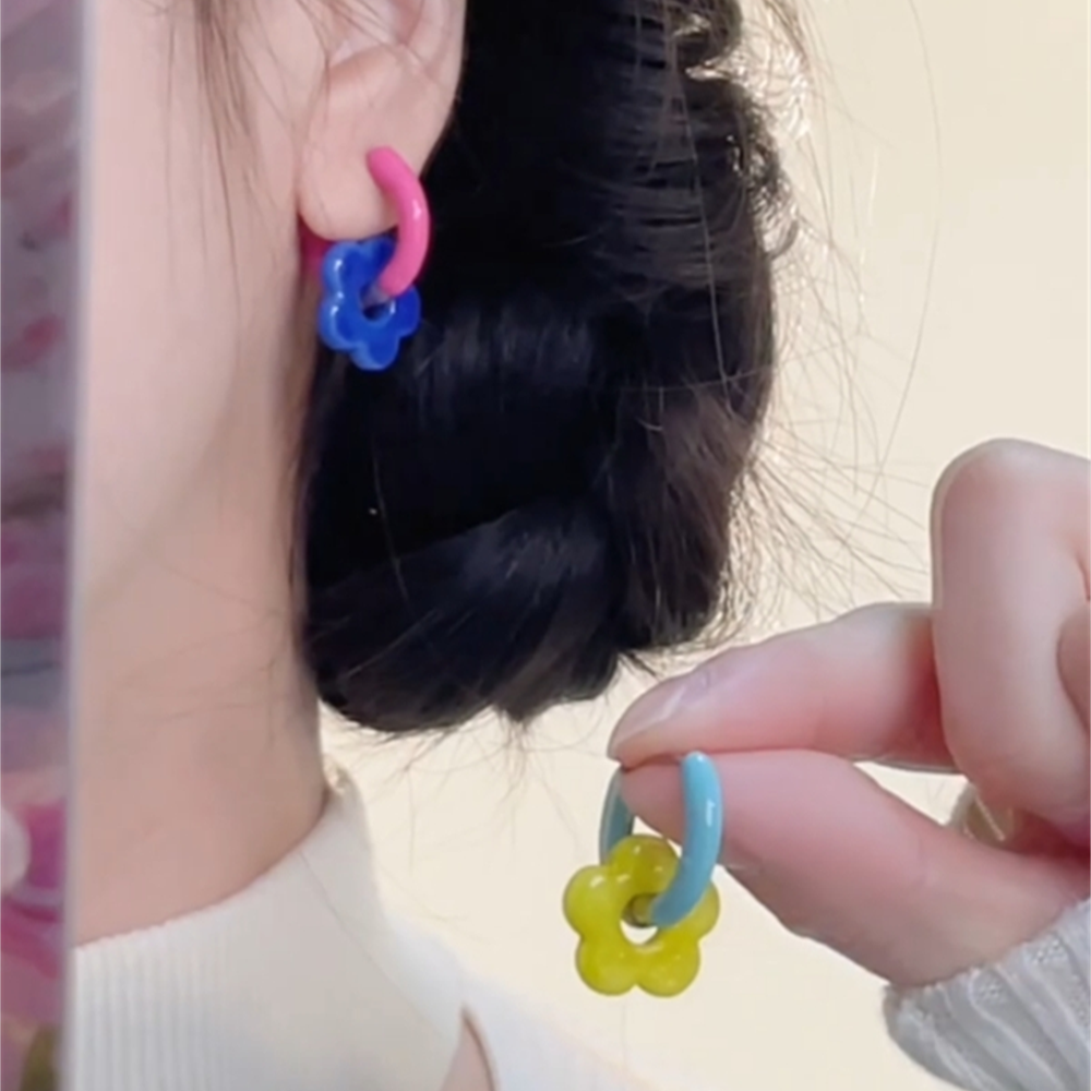 多巴胺彩色花朵耳环甜美撞色