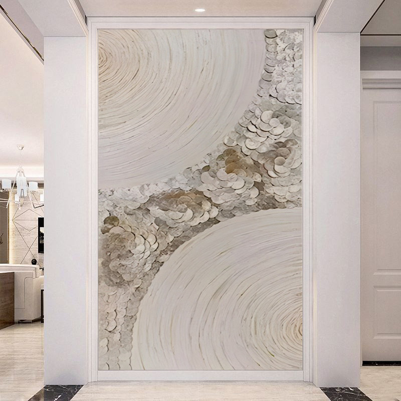 欧式轻奢金色贝壳艺术油画客厅玄关背景墙高级感酒店家居壁画墙布