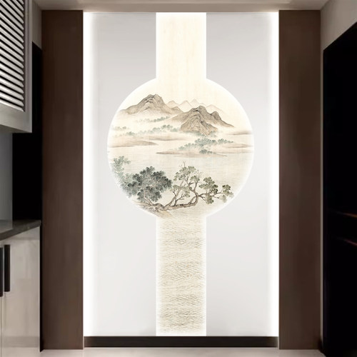 现代新中式背景墙壁纸壁画墙纸墙布山水水墨画芯定制玄关茶室书房