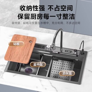 厨房SUS304不锈钢大单槽洗菜盆飞雨瀑布水槽洗碗池洗菜池槽
