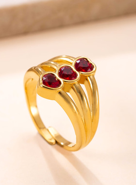 跨境新款复古镀金镶钻钛钢指环