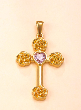 单吊坠复古十字架镶钻项链