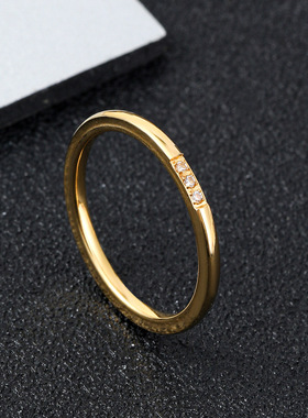 跨境钛钢情侣极细镶钻尾戒