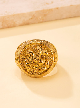 欧美跨境骑士戒指男复古18k镀