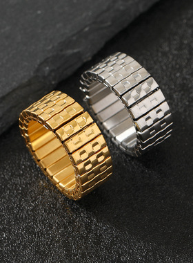 跨境爆款钛钢朋克风可调表带戒指