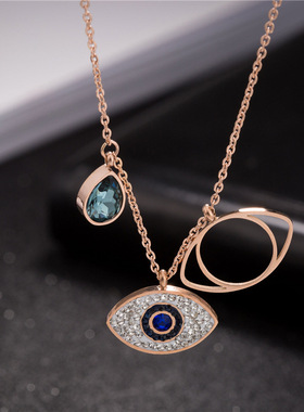 钛钢玫瑰金恶魔眼项链