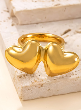 欧美跨境不锈钢爱心戒指