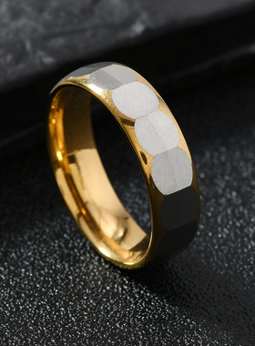 钛钢朋克拼色几何戒指