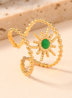 欧美小众双线太阳滴油可调戒指