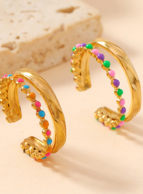 跨境设计感彩色滴油钛钢戒指