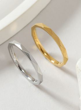 跨境小众V形批花钛钢情侣戒