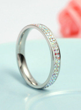 跨境供应钛钢圆弧镶钻韩版戒指