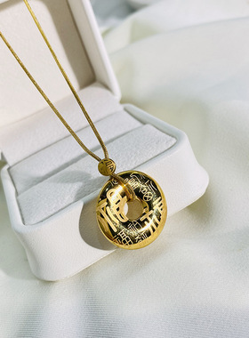 钛钢福字平安扣项链35