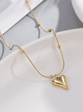 钛钢k金心形项链女311