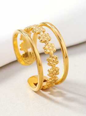 跨境小众几何树叶爱心钛钢戒指