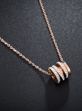 欧美风三圈镶钻钛钢项链