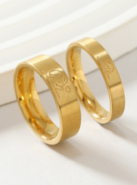 跨境热销情侣对戒小人字母指纹