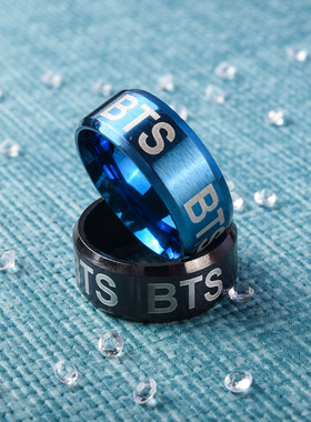 韩版BTS字母钛钢戒指可刻字