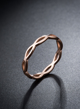 韩版钛钢玫瑰金戒指35