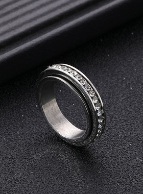 欧美跨境6mm双层满钻钛钢戒指