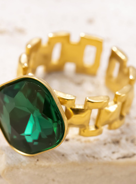 跨境复古高级不锈钢镶锆石镀金指