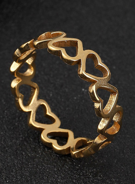 跨境镂空桃心钛钢戒指