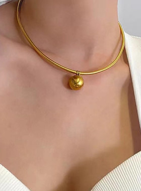 钛钢圆球项链欧美风轻奢