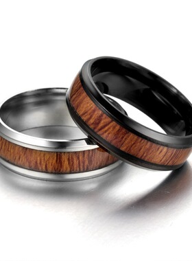 跨境电商不锈钢木纹戒指
