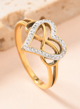 跨境简约镂空8字爱心钛钢戒指