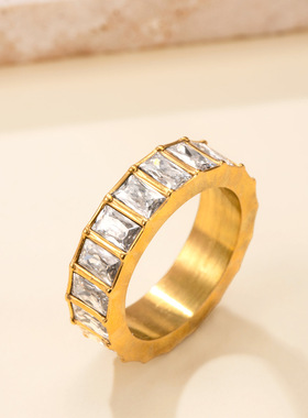 欧美轻奢方形排钻食指戒