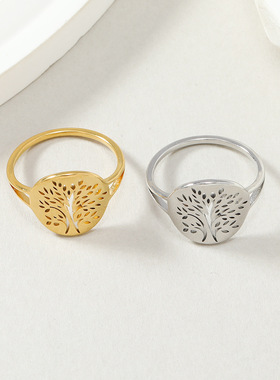 欧美热销不锈钢生命之树戒指