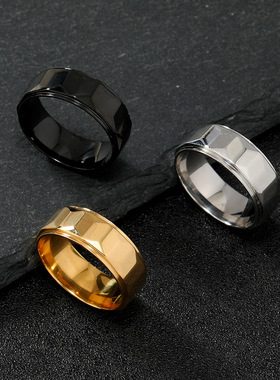 欧美钛钢菱形切面嘻哈戒指