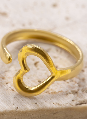 跨境镂空爱心开口钛钢戒指