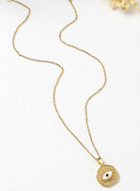 韩版不锈钢油压眼睛金色项链