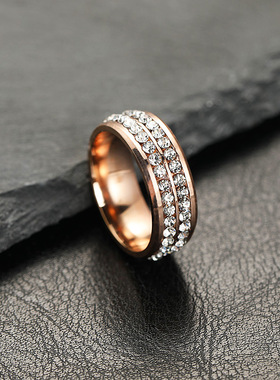 钛钢双排满钻情侣戒指