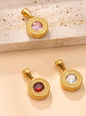 复古宫廷风圆形镶钻不锈钢项链