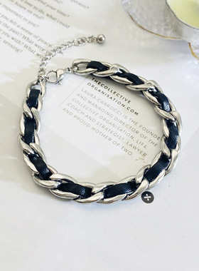 欧美风粗链皮绳手链23