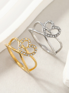 跨境不锈钢轻奢镶钻钛钢情侣对戒