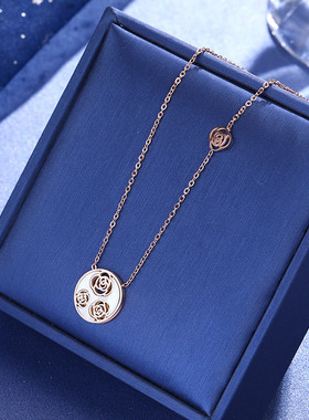 玫瑰贝壳钛钢项链女短款锁骨链日