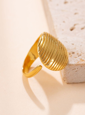 跨境复古真空镀18K金不锈钢戒