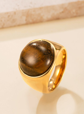 男款虎眼石几何食指戒