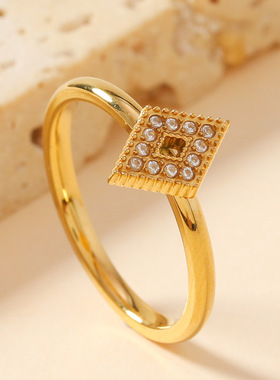 跨境新款微镶锆石几何钛钢戒指