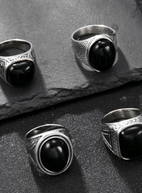 跨境热销钛钢复古嘻哈戒指