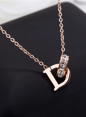 欧美钛钢新款项链女玫瑰金双环