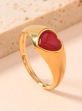 欧美简约猫眼石爱心戒指