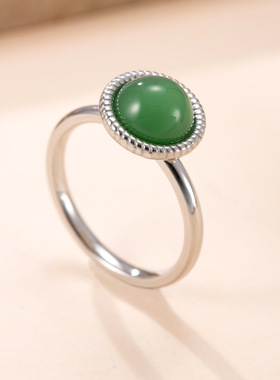 跨境新款不锈钢天然石戒指