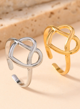 欧美不锈钢爱心交叉开口戒